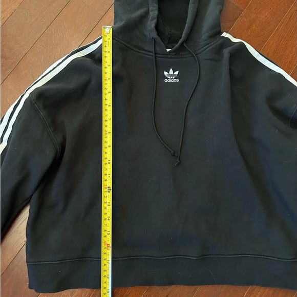 Adidas Originals Cropped Hoodie Sweatshirt in Black 3 Stripe Womens Size M - Picture 7 of 10